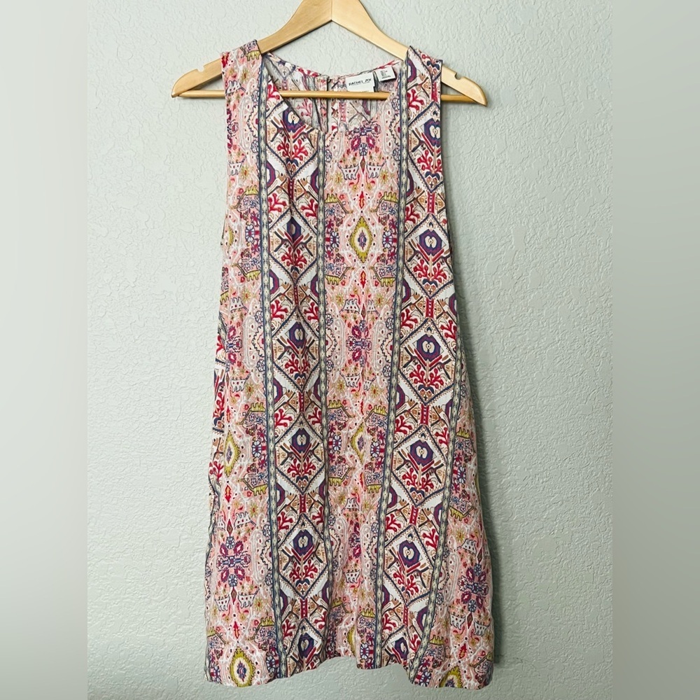 Rachel Zoe Aztec Multicolor Linen Trapeze Dress size large w pockets